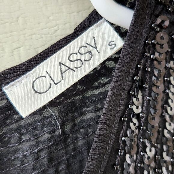Classy Sequin night Sleeveless black top/  size S - Picture 3 of 4